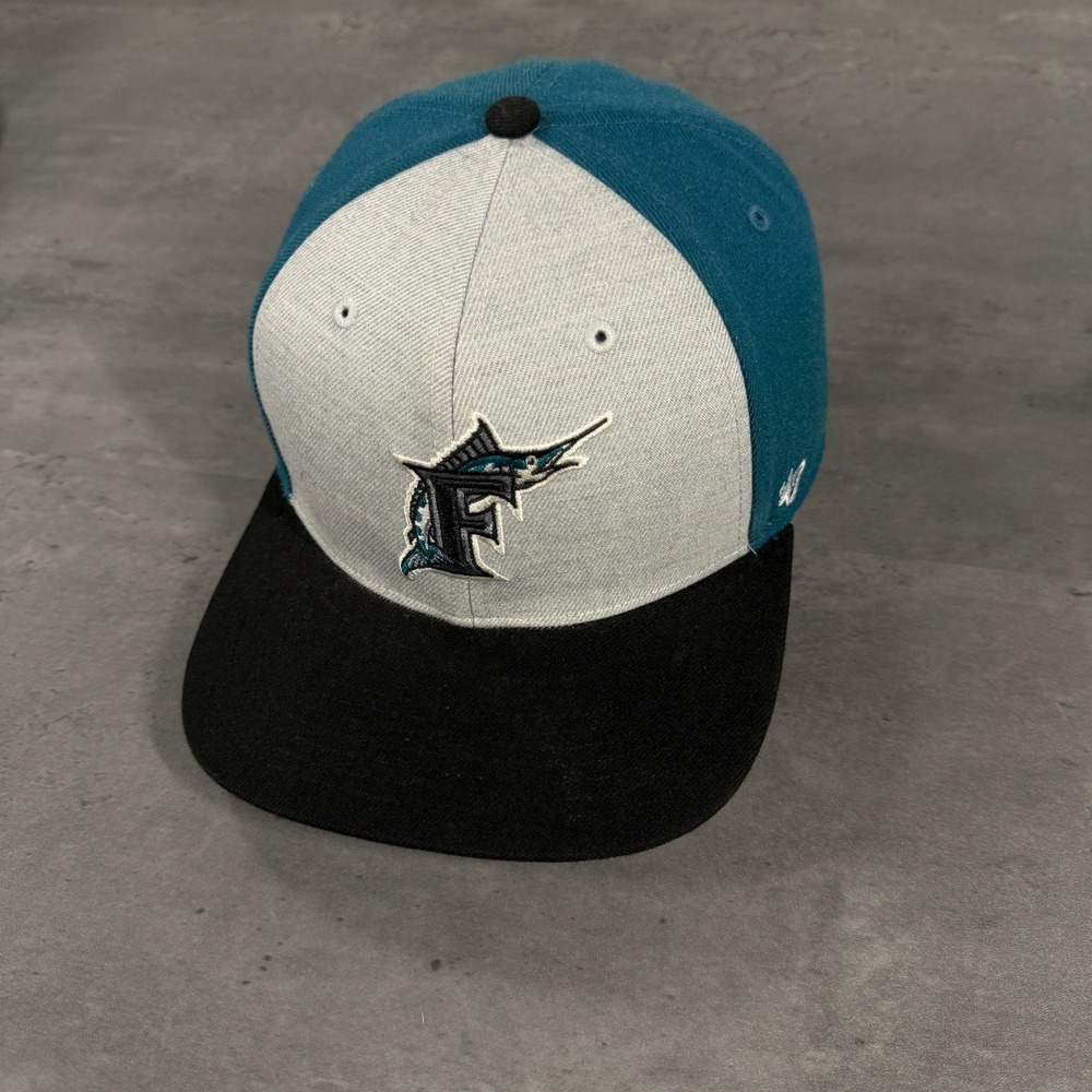 47 Brand Florida Marlins Snapback Hat Teal Grey Black MLB‎ Cooperstown Cap